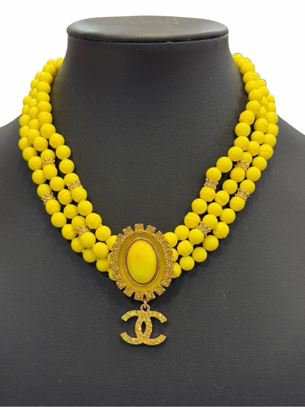 CHANEL Metiers d’Art Collection Yellow and Gold Beaded Statement Necklace